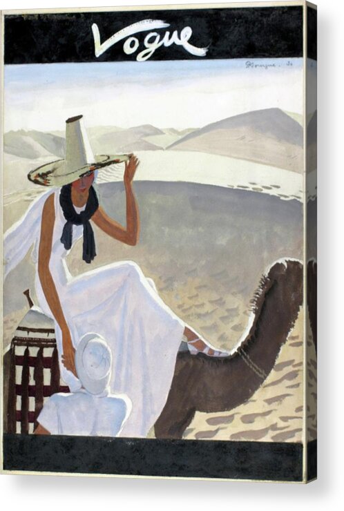 Animal Acrylic Print featuring the digital art Vogue Cover Featuring A Woman Riding A Camel by Pierre Mourgue