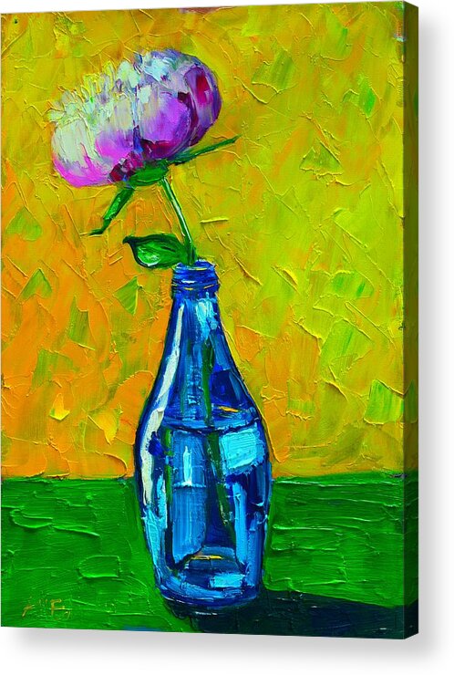 Floral Acrylic Print featuring the painting White Peony Into A Blue Bottle by Ana Maria Edulescu