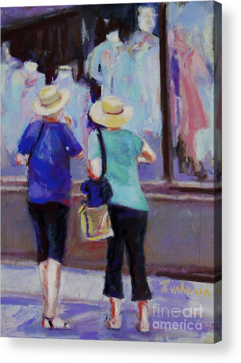 Women Window Shopping Acrylic Print featuring the pastel Window Shopping by Joyce Guariglia