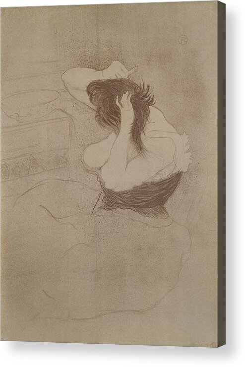 Post-impressionist Acrylic Print featuring the drawing Woman Combing Her Hair, From Elles, 1896 by Henri de Toulouse-Lautrec