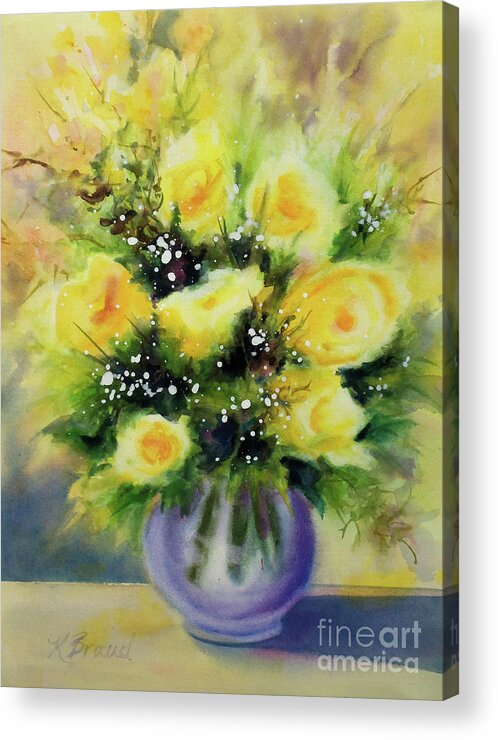 Paintings Acrylic Print featuring the painting Yellow Roses by Kathy Braud