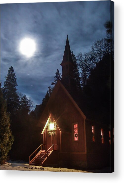 Landscape Acrylic Print featuring the photograph Yosemite Chapel Under A Full Moon by Marc Crumpler