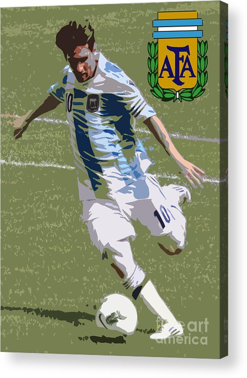 Lee Dos Santos Acrylic Print featuring the photograph Lionel Messi The Kick Art Deco #1 by Lee Dos Santos