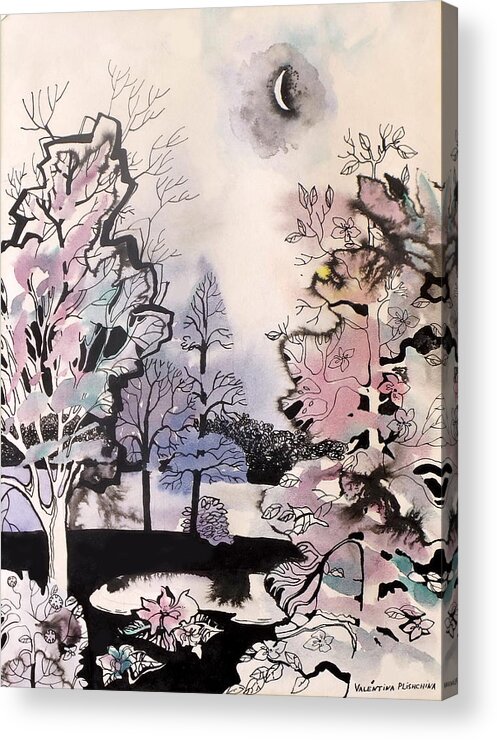 Landscape Acrylic Print featuring the painting There are no strangers under the blossom of cherry tree by Valentina Plishchina
