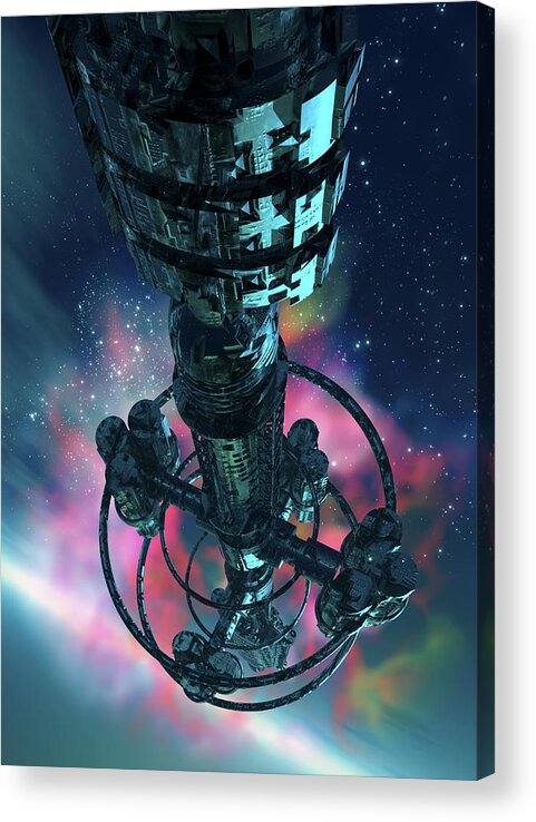 Vertical Acrylic Print featuring the digital art Alien Spaceship, Artwork #2 by Victor Habbick Visions