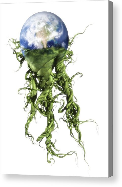 Vertical Acrylic Print featuring the digital art Green Planet, Conceptual Artwork #8 by Victor Habbick Visions