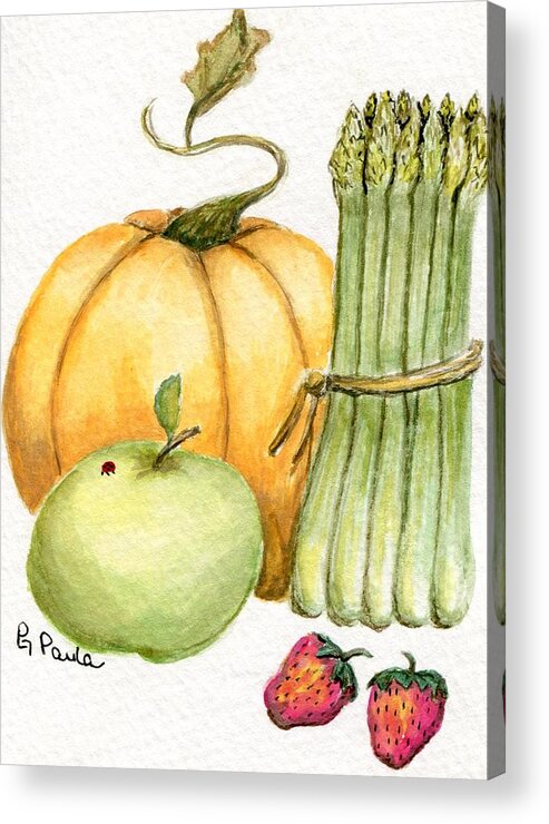 Vegetables Acrylic Print featuring the painting Asparagus and Friends by Paula Greenlee