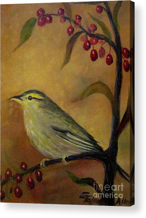 Bird Acrylic Print featuring the painting Bird and Berries by Gretchen Allen