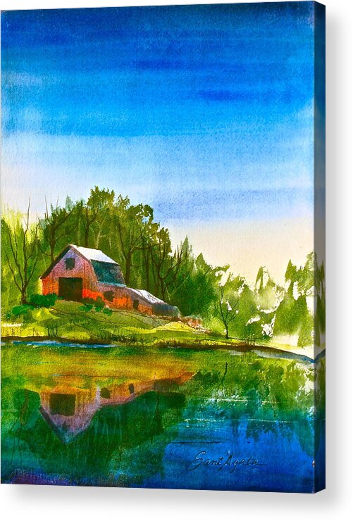 Blue Acrylic Print featuring the painting Blue Sky River by Frank SantAgata