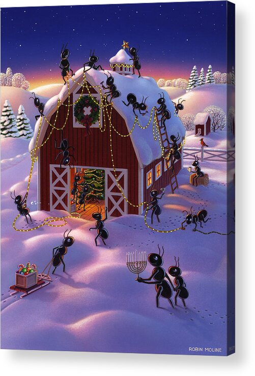  Ants Acrylic Print featuring the painting Christmas Decorator Ants by Robin Moline