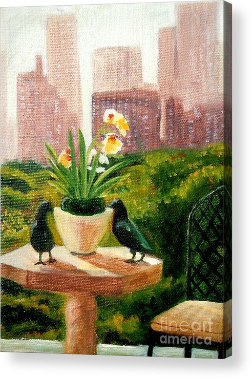 Crows Acrylic Print featuring the painting Crow Talk by Pauline Ross