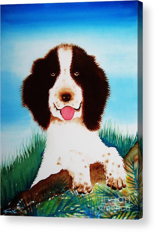 Animals Acrylic Print featuring the painting English Springer Spaniel by Frances Ku