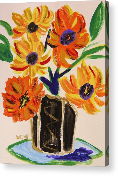 Vase Acrylic Print featuring the painting Gold and Black Vase by Mary Carol Williams