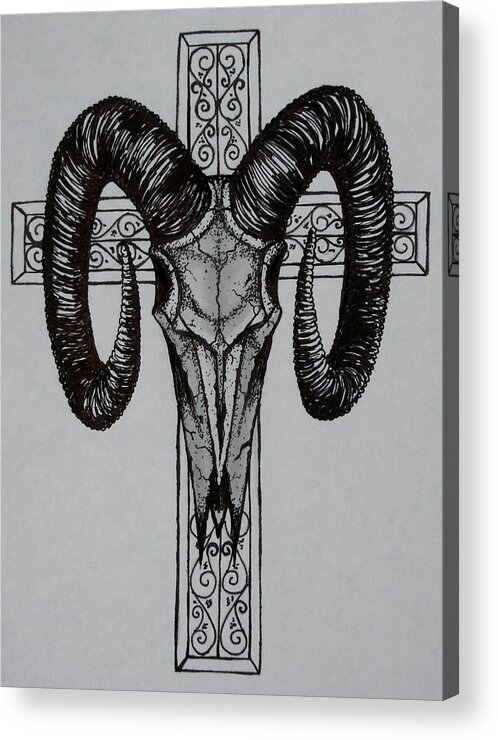 Ram Acrylic Print featuring the drawing Holy Ram by Troy Cleveland II