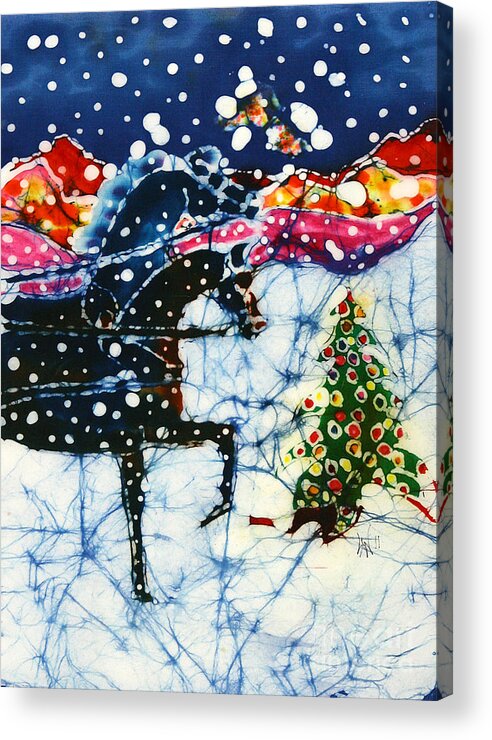 Horses Acrylic Print featuring the tapestry - textile Horses Trot to the Christmas Tree by Carol Law Conklin