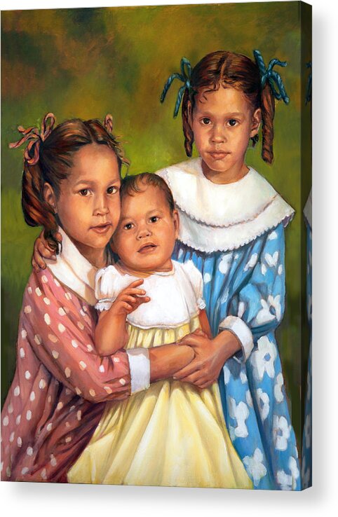  Acrylic Print featuring the painting Loretta and Her Sisters by Nancy Tilles
