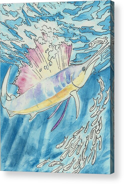 Marlin Acrylic Print featuring the painting Marlin by Jenn Cunningham