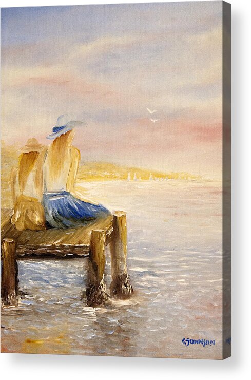 Sea Scape Acrylic Print featuring the painting Mother and Daughter by Glen Johnson