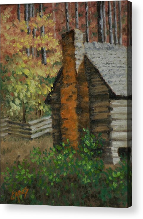 Autumn Acrylic Print featuring the painting Mountain Cabin by Linda Eades Blackburn