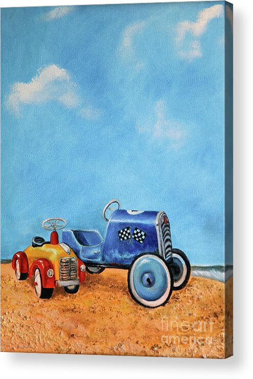 Vintage Acrylic Print featuring the painting Sand Dune Racers by Portraits By NC