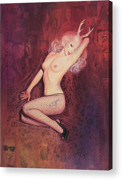 Lady Gaga Acrylic Print featuring the painting Savage Gaga a la Marilyn by Stapler-Kozek