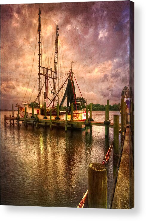 Boats Acrylic Print featuring the photograph Shrimp Boat at Sunset II by Debra and Dave Vanderlaan
