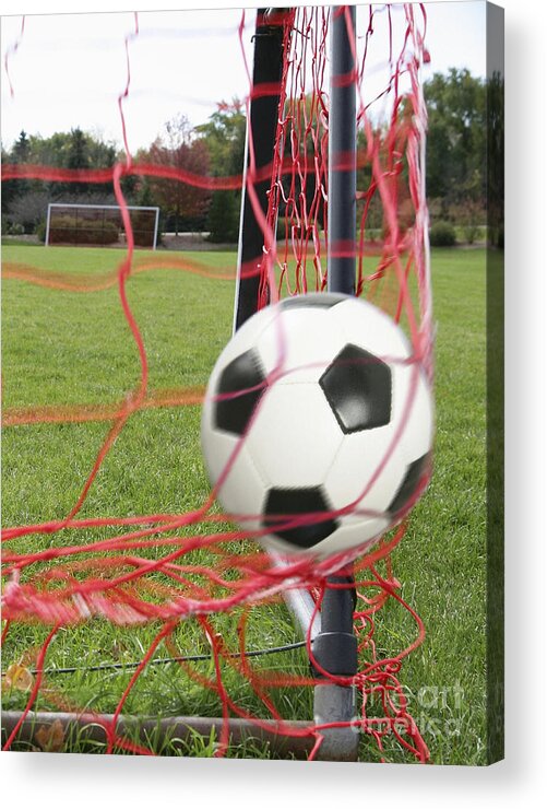 Soccer Ball Falling Into Goal Post Net Acrylic Print By Steven Puetzer