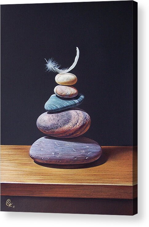 Feather Acrylic Print featuring the drawing Stone tower 1 by Elena Kolotusha