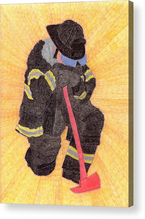 Fireman Acrylic Print featuring the drawing The Fireman by Eric Forster