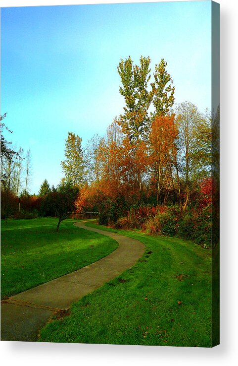 Grass Acrylic Print featuring the photograph Trail to Autumn Woods by Lori Seaman
