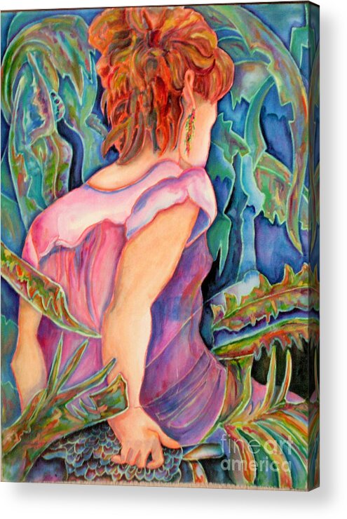 Figure Painting Acrylic Print featuring the mixed media Tropical Girl by Genie Morgan
