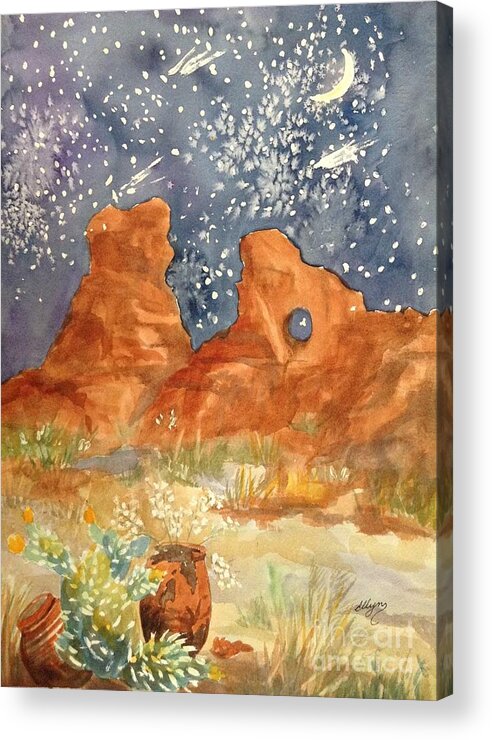 Arches National Park Acrylic Print featuring the painting Starry Night in the Desert by Ellen Levinson