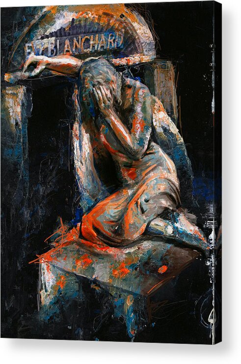 Weeping Lady Acrylic Print featuring the painting 073 Weeping Lady F.W. Blanchard Grave Monument- Hollywood Forever Cemetery by Maryam Mughal