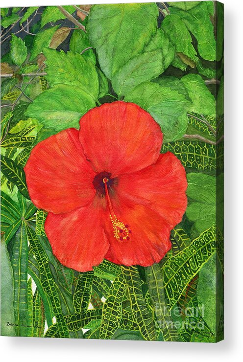 Hibiscus Rosa Acrylic Print featuring the painting Balinese Hibiscus Rosa #1 by Melly Terpening