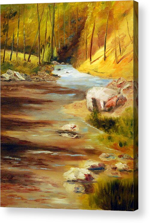 Landscape Of Gentile Rolling Waters Acrylic Print featuring the painting Cool Mountain Stream by Phil Burton