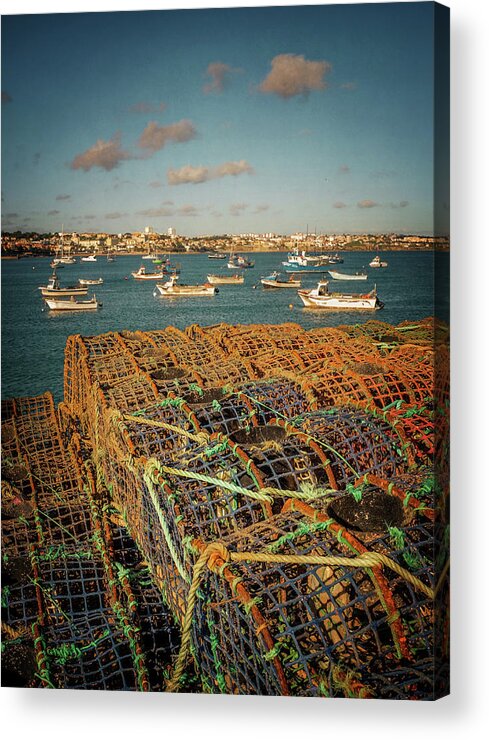 Fishing Acrylic Print featuring the photograph Fishing Traps in Cascais #1 by Carlos Caetano