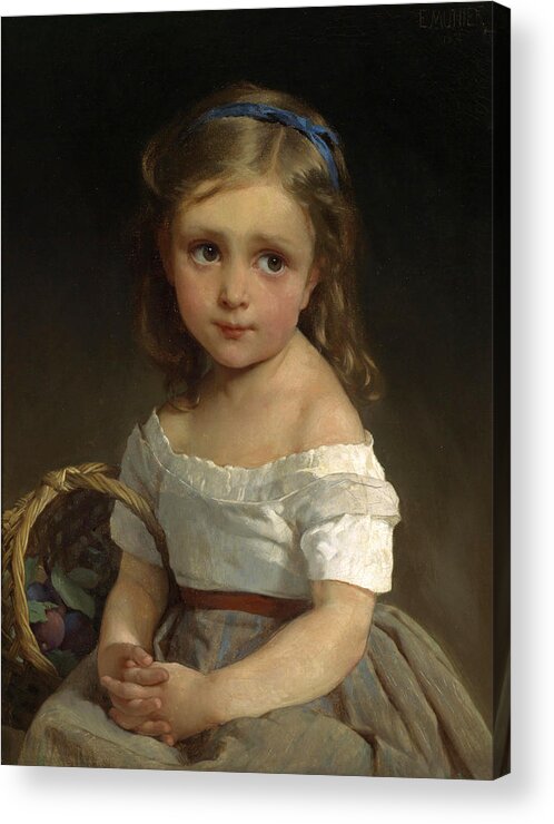 Emile Munier Acrylic Print featuring the painting Girl with Basket of Plums #2 by Emile Munier