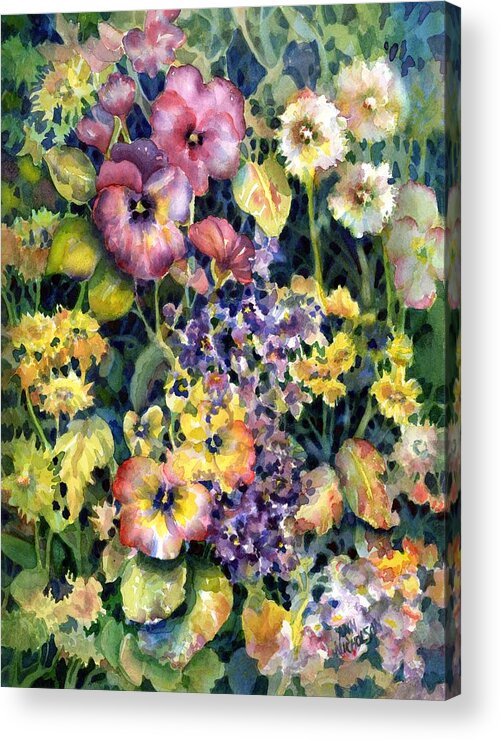 Dandelions Acrylic Print featuring the painting My Garden #1 by Ann Nicholson