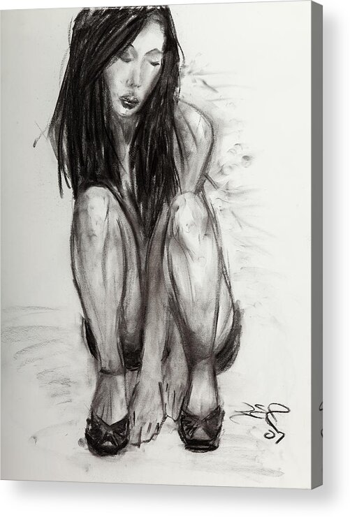 Woman Acrylic Print featuring the drawing New Shoes #1 by Jason Reinhardt