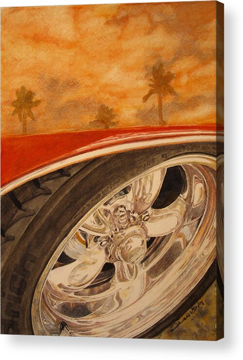 Classic Car Acrylic Print featuring the painting Orange Classic #1 by Theresa Higby