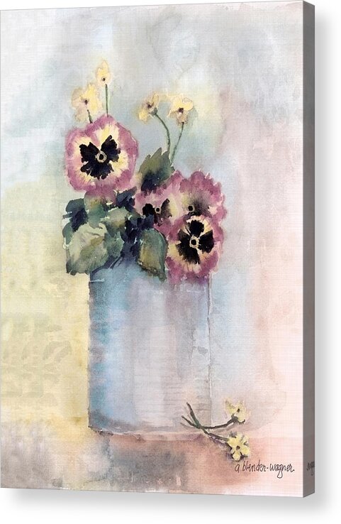 Pansy Acrylic Print featuring the painting Pansies In A Can #1 by Arline Wagner