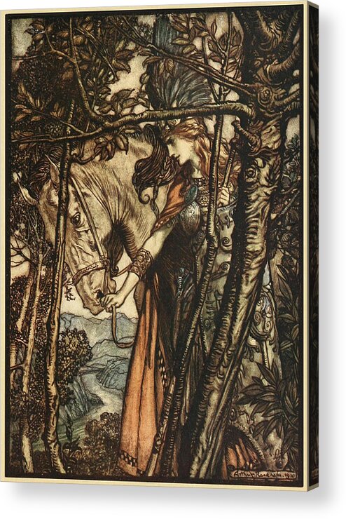 Arthur Rackham - Wagner's Ring Cycle The Valkyrie (1910) 5 Acrylic Print featuring the painting RING CYCLE The Valkyrie #1 by Arthur Rackham