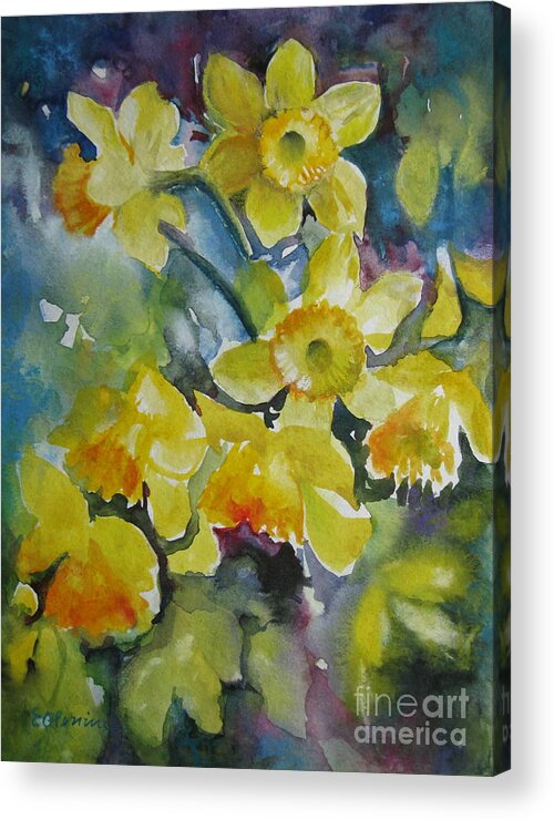 Daffodils Acrylic Print featuring the painting Spring flowers #1 by Elena Oleniuc