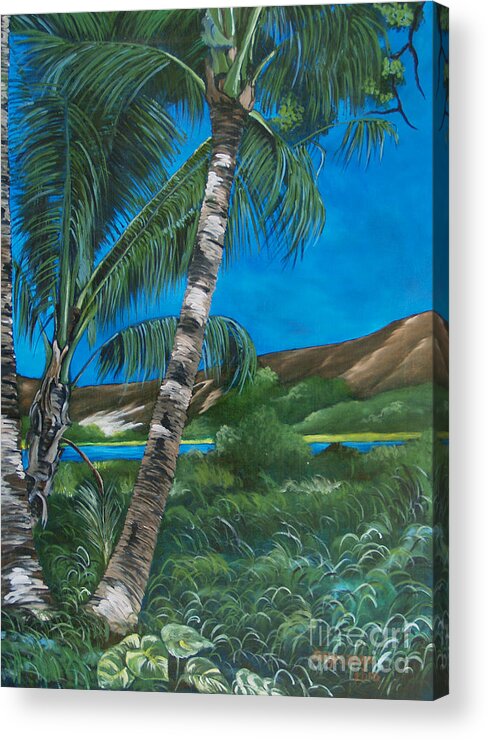 Coconut Tree Acrylic Print featuring the painting The Lake #1 by Larry Geyrozaga