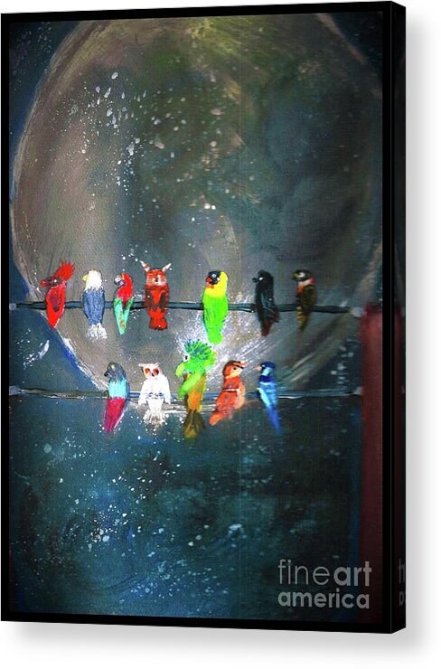 Birds Acrylic Print featuring the mixed media The Meeting #1 by Regina DeVal