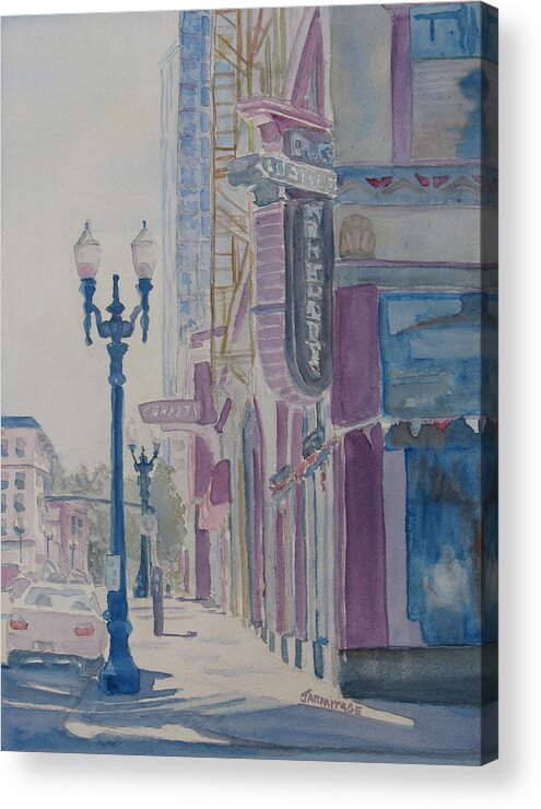 Landscape Acrylic Print featuring the painting 10th and Washington or The Carpet Seller by Jenny Armitage