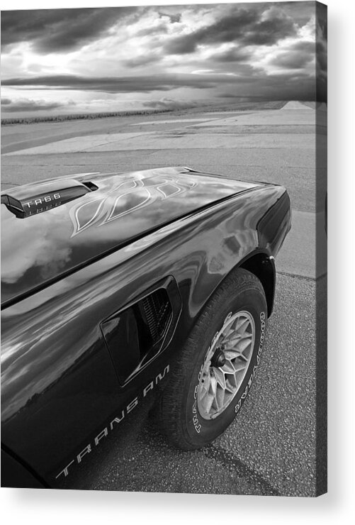 Pontiac Firebird Acrylic Print featuring the photograph 1978 Trans Am The Open Road In Black And White by Gill Billington