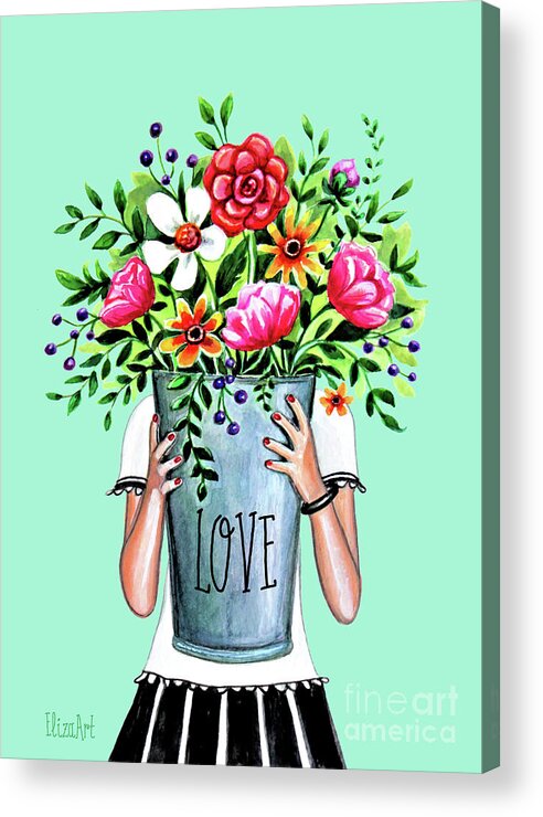 Love Acrylic Print featuring the painting A Bucket Full of Love by Elizabeth Robinette Tyndall