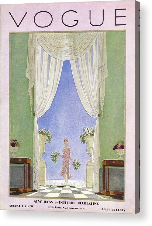 Illustration Acrylic Print featuring the photograph A Vintage Vogue Magazine Cover From 1928 by Pierre Brissaud