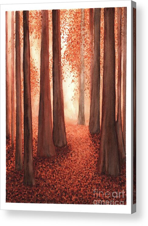 Redwoods Acrylic Print featuring the painting A Walk in the Redwoods by Hilda Wagner
